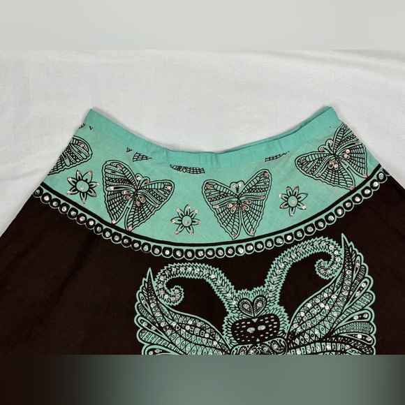 Cute Options Butterfly Print Embellished Cotton Maxi Skirt Blue & Brown Size M - Picture 4 of 11